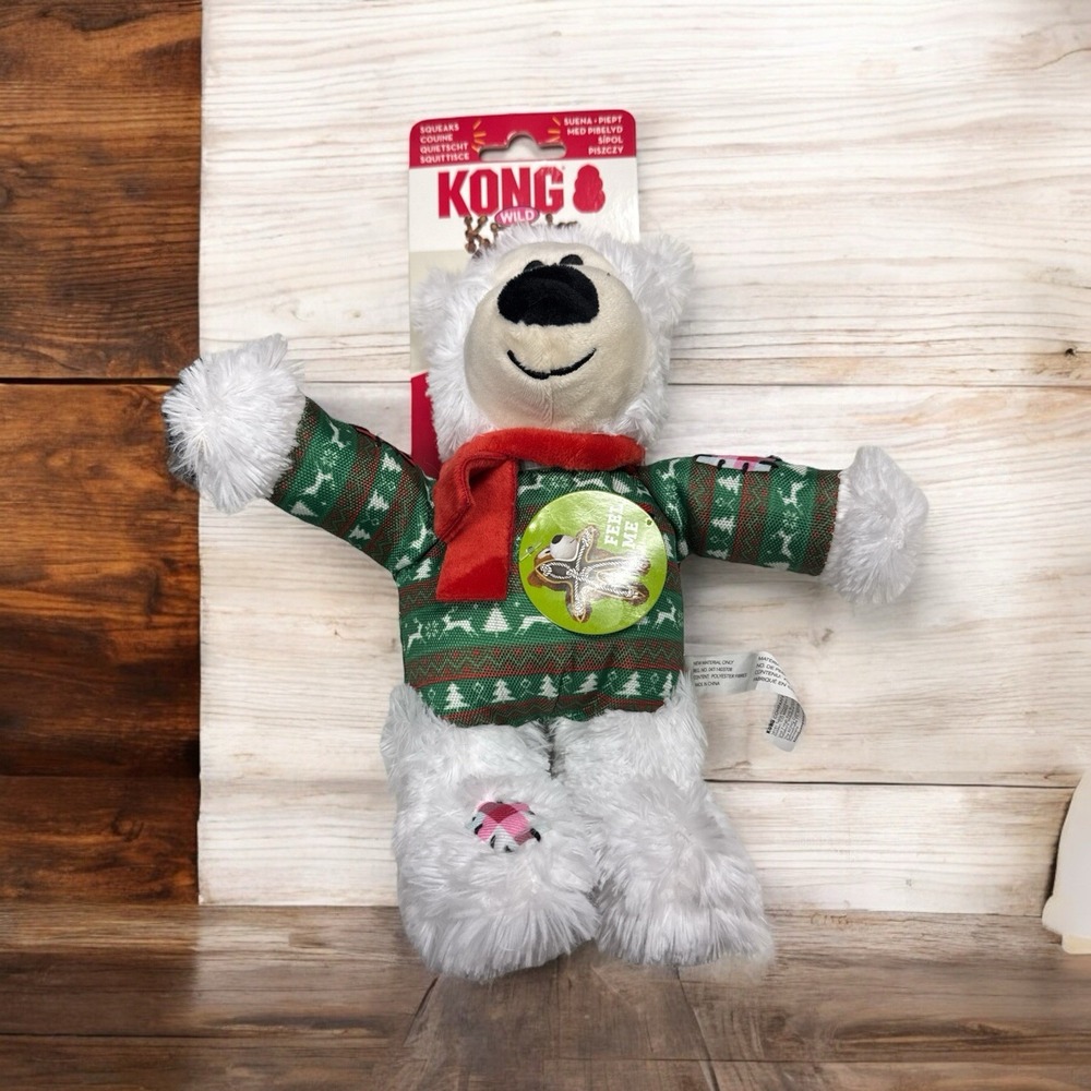 Kong Holiday‎ Christmas Wild Knots Bear Red S/M Squeaky Plush Dog Toy